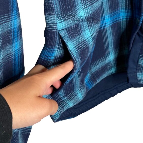 Orvis Womens Fleece Lined Flannel Shacket Size S Blue Plaid Gorpcore Granola - Picture 10 of 15